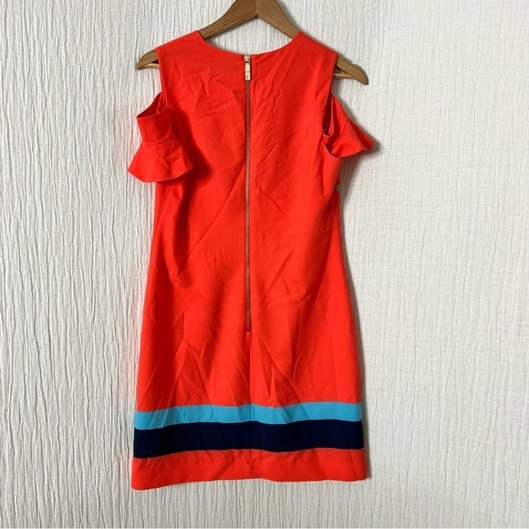 Ted Baker Leea Orange Colorful Floral Print Cold Shoulder Dress Size 2 V Neck - Picture 3 of 12